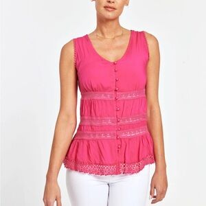 Dolce Cabo Fuchsia Lace Trim Blouse